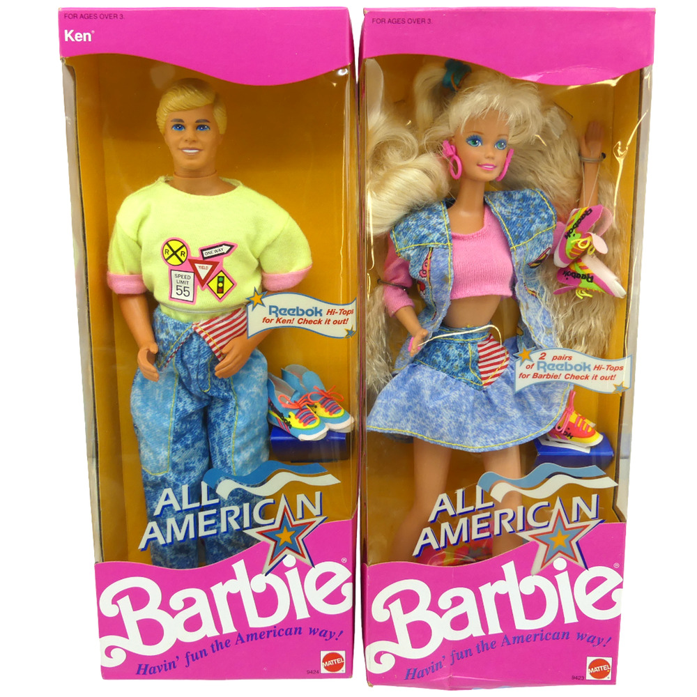 Lot of 2 VTG Mattel Barbie All American Ken & Barbie Reebok Hi-Tops Doll NRFB